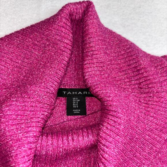 Tahari Womens Oversized Ribbed Cowl Neck Soft Sweater Raspberry Pink Size Small - Picture 4 of 6
